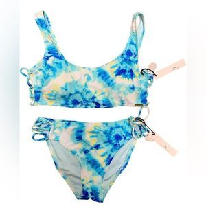 Wallflower, Women’s 2-piece Bikini, Tie-Dye, Blue White Yellow, Large, NWT